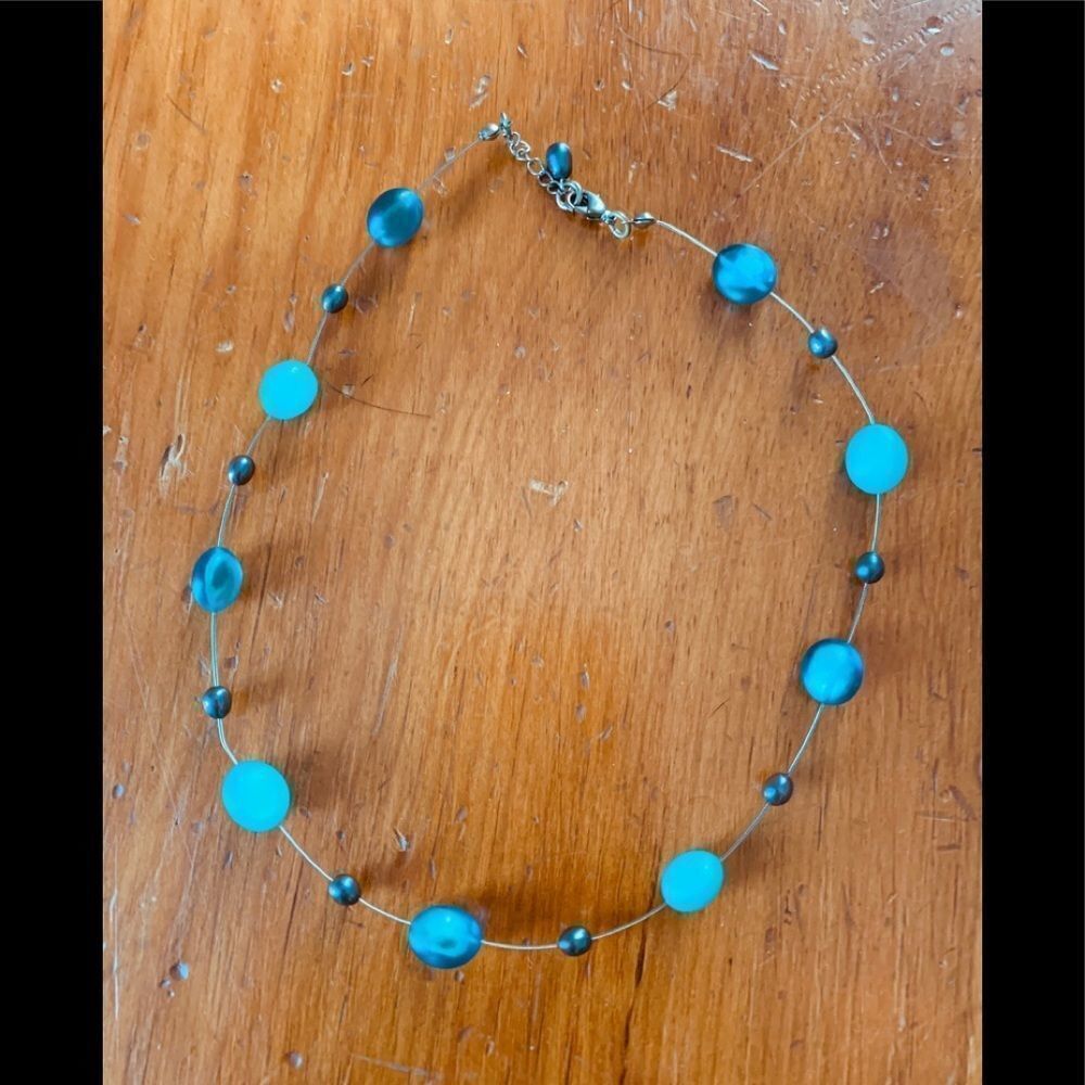 Beaded turquoise blue purple necklace